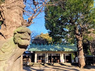 駒込天祖神社の拝殿と狛犬
