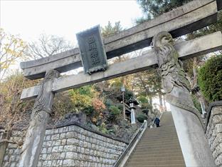 右は昇り龍、左は降り龍が彫られている品川神社の双龍鳥居