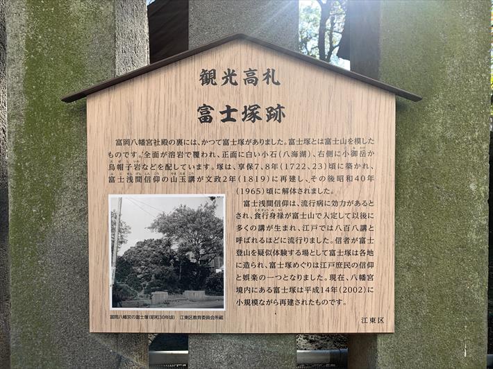 富岡八幡宮の富士塚跡の案内板