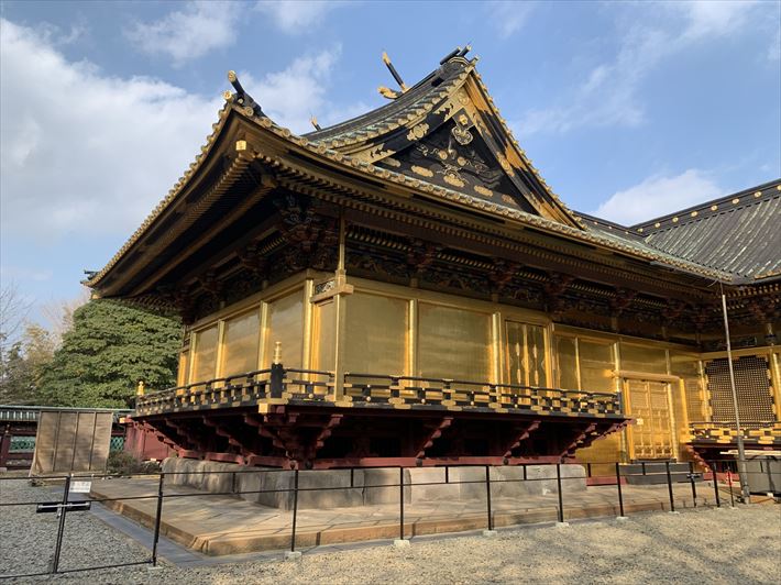 上野東照宮の金色の社殿の後ろ
